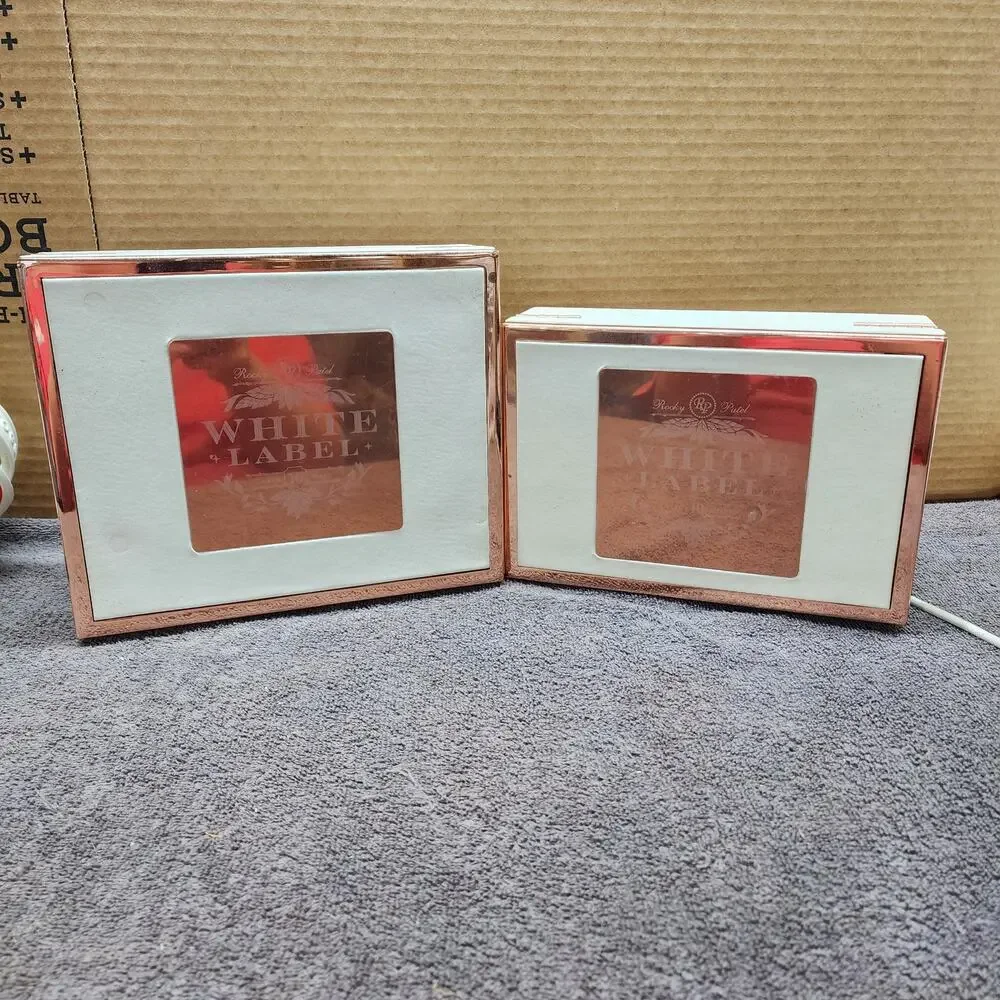 Set of 2 Rocky Patel White label Toro Cigar Boxes White Leather b53
